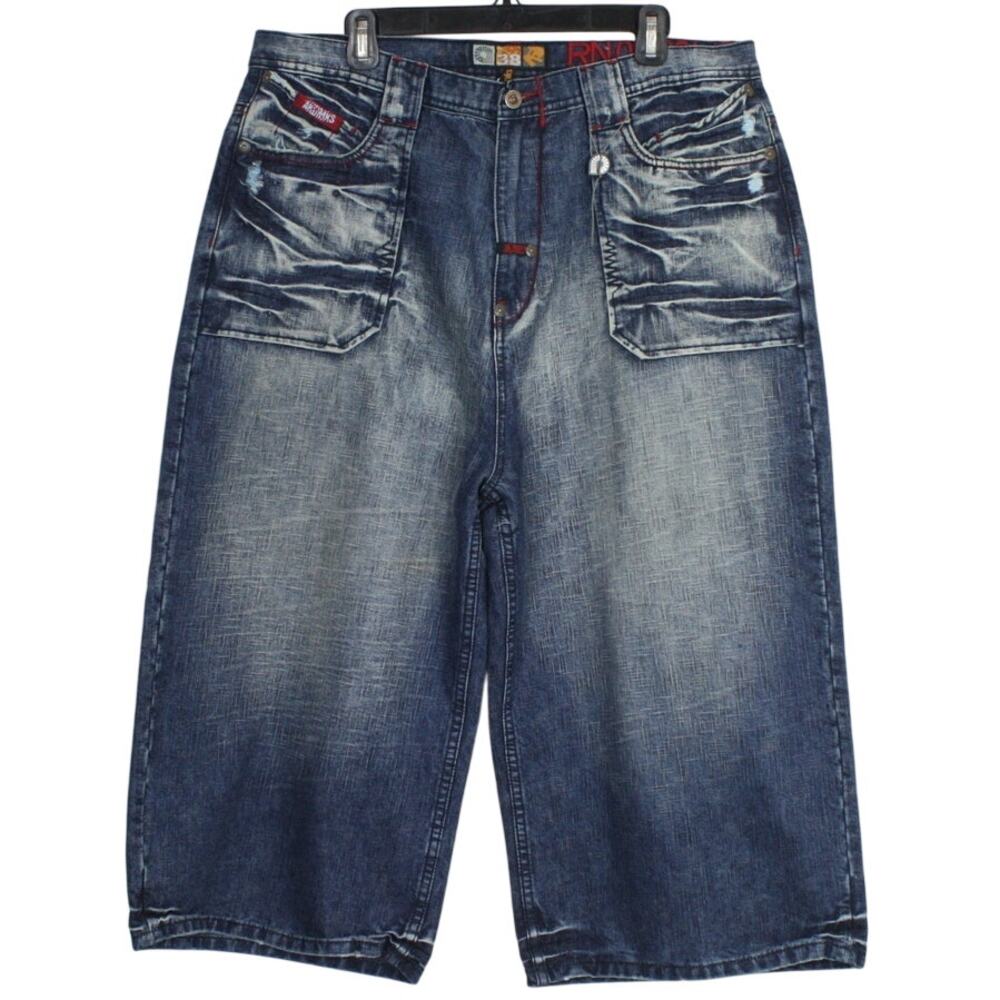 Vintage Y2K Akademiks Denim Shorts Mens 38 Baggy Hip Hop Jorts 20 In